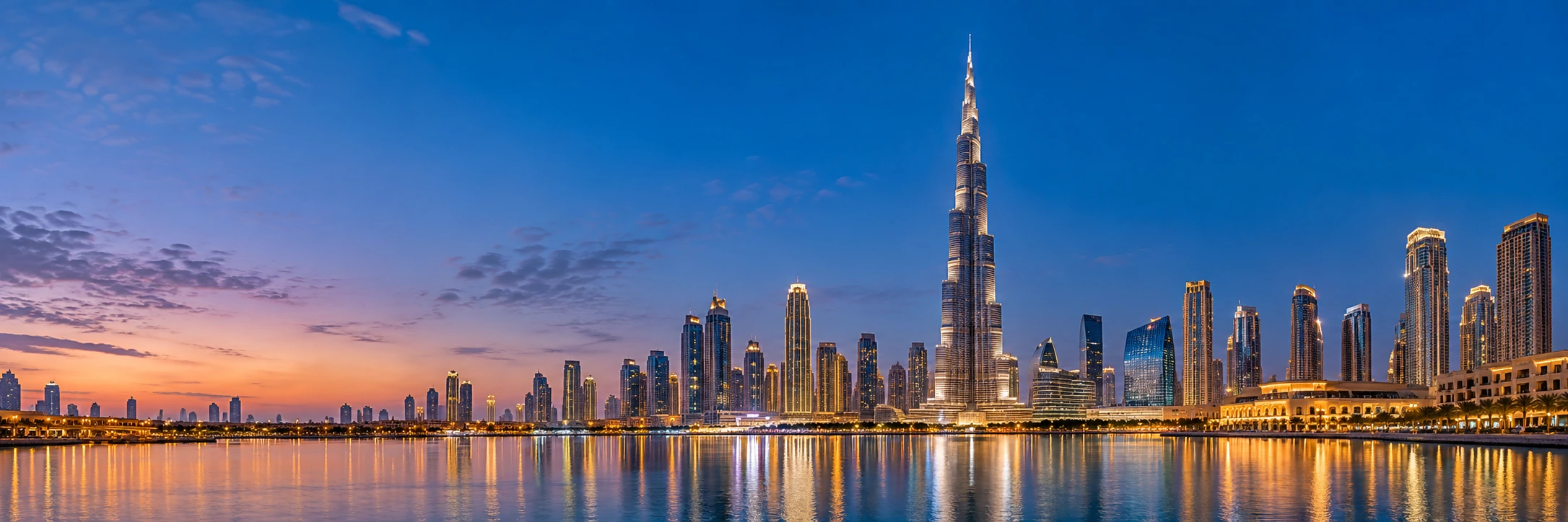 Complete Dubai skyline with Burj Khalifa and waterfront